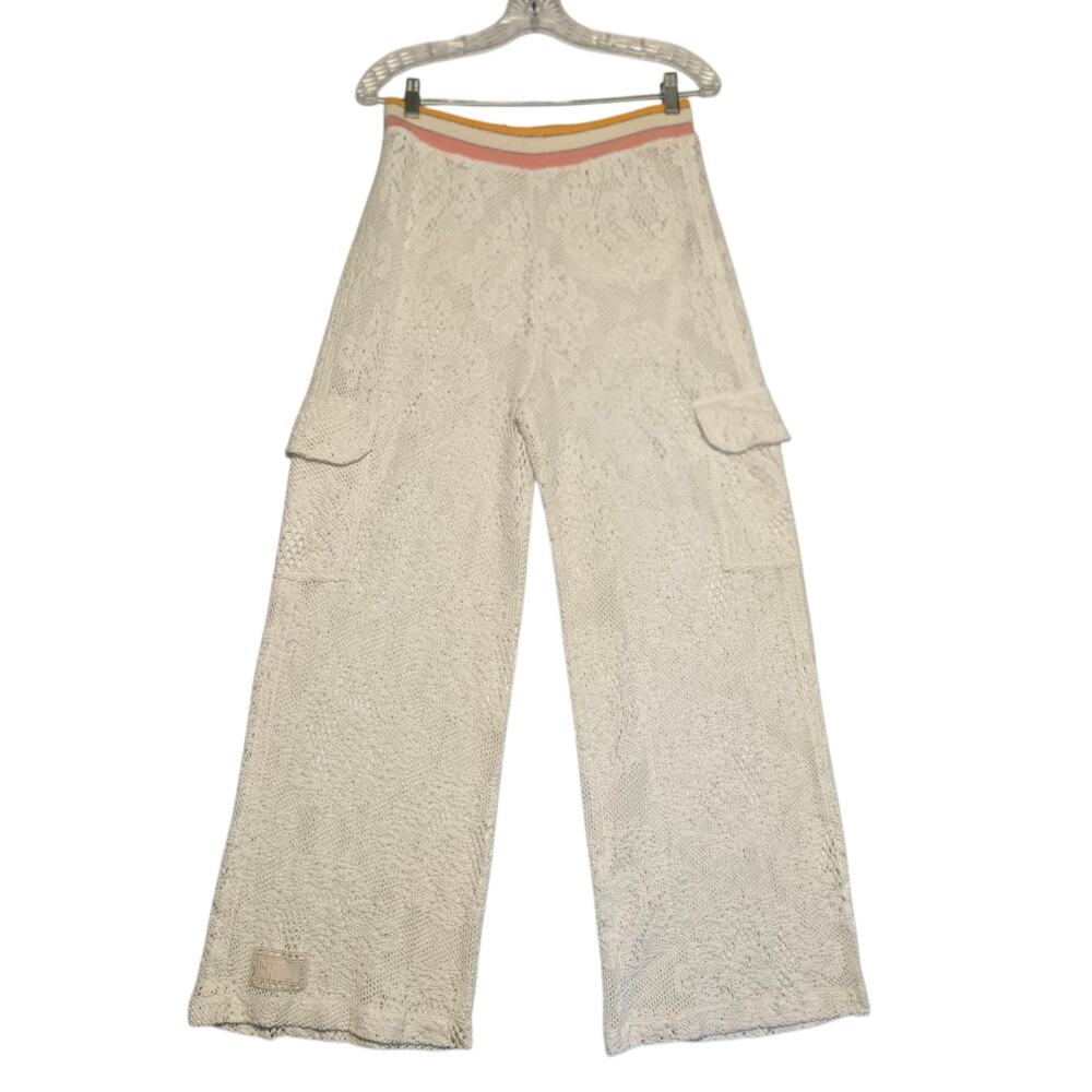 Maaji Flowery Ginerva Open Knit Crochet Cover Up Pants Cargo White M NWOT